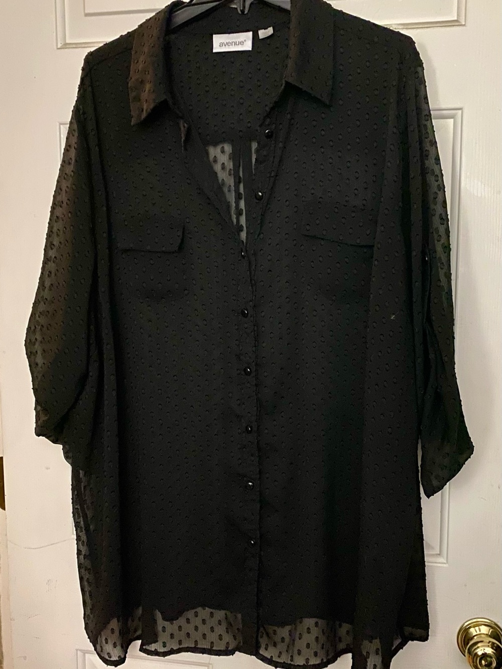 Avenue Sheer Black Button-Up Shirt Size 30/32